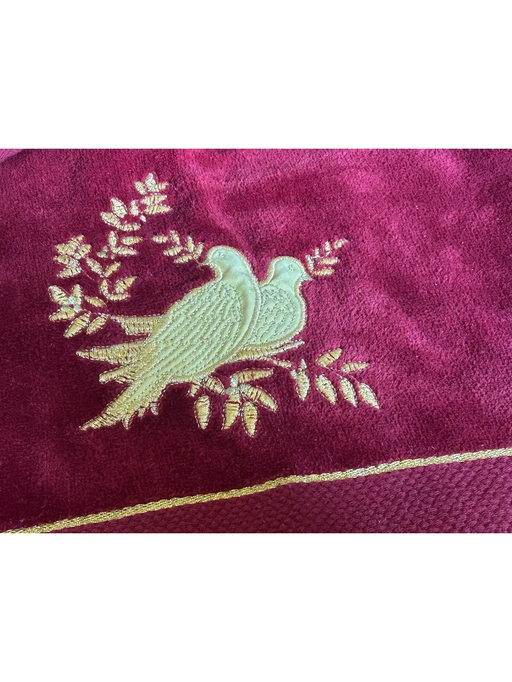 Vintage Red Towel Set with Embroidered Birds Bath and Hand Towel,washcloth
